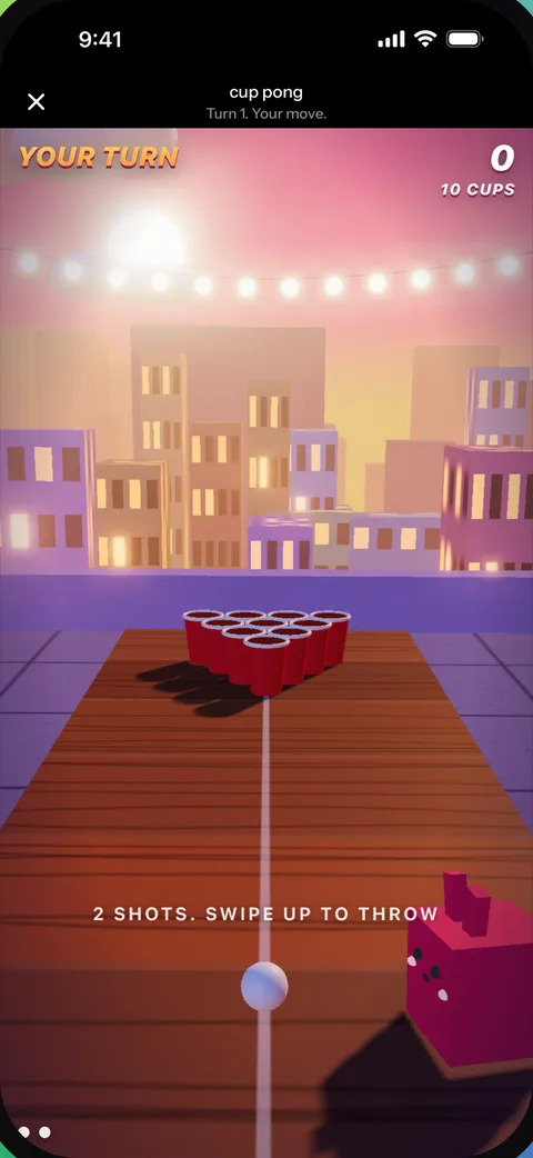 Lore for iPhone: playing the cup pong game.